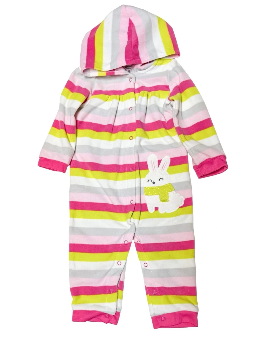 Carter’s Fleece Striped Hooded Bunny Appliqué Romper 18M